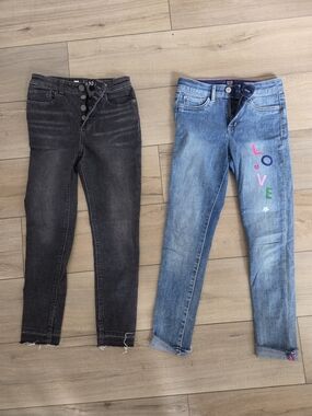 GAP Black Washed Button-Fly Jeans & Light Blue 'LOVE' Embroidered Jeans, Size 10